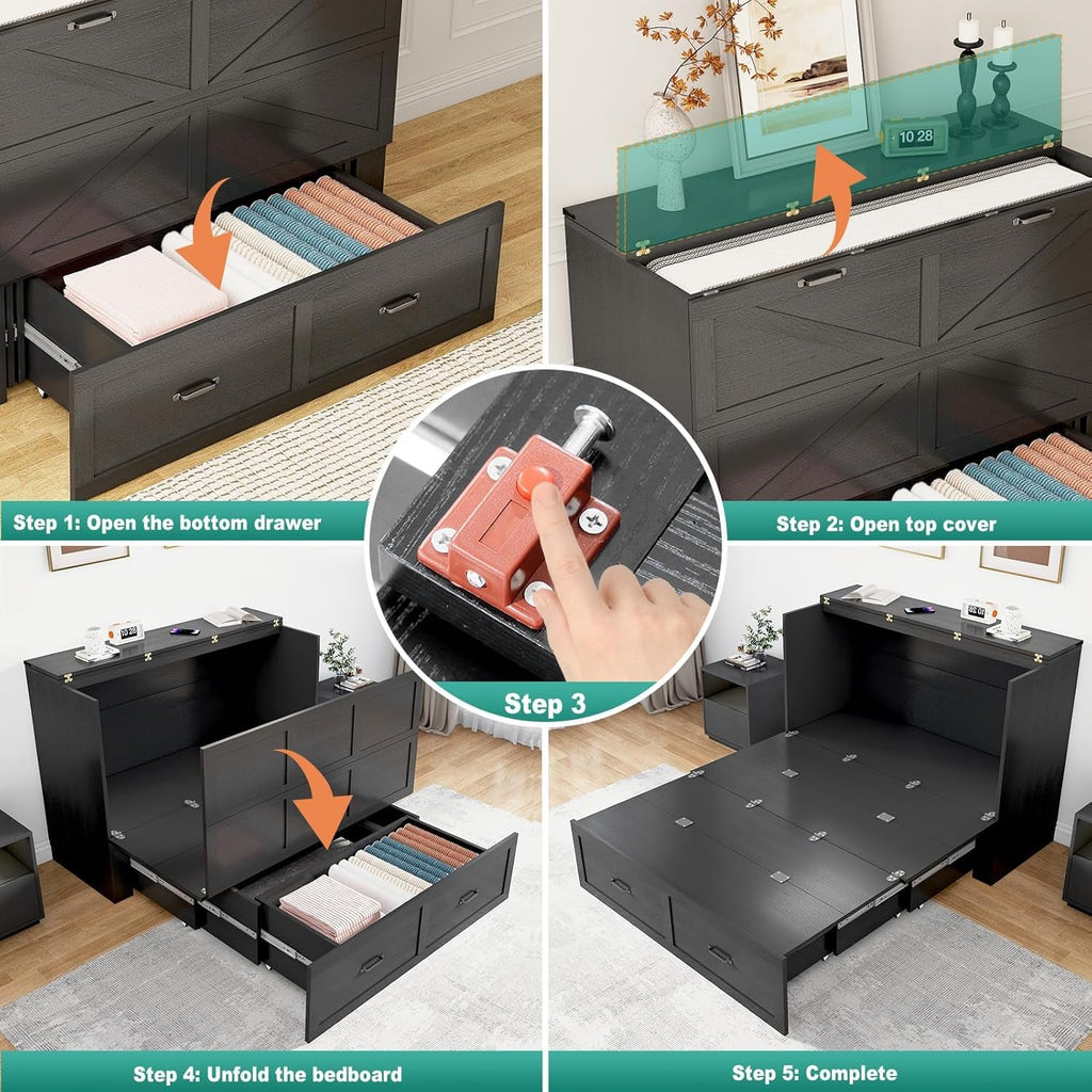 Full Size Murphy Chest Bed With Charging Station Durable Build - PM Bedding Store