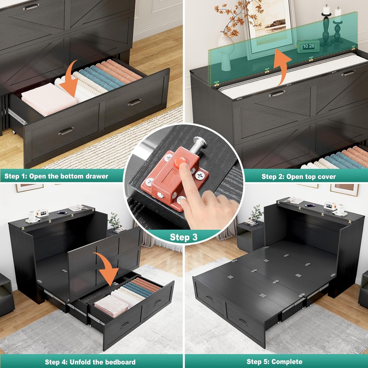Full Size Murphy Chest Bed With Charging Station Durable Build - PM Bedding Store