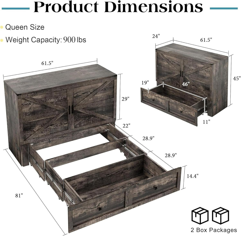 Queen Murphy Bed With Black Oak Finish And Storage - PM Bedding Store