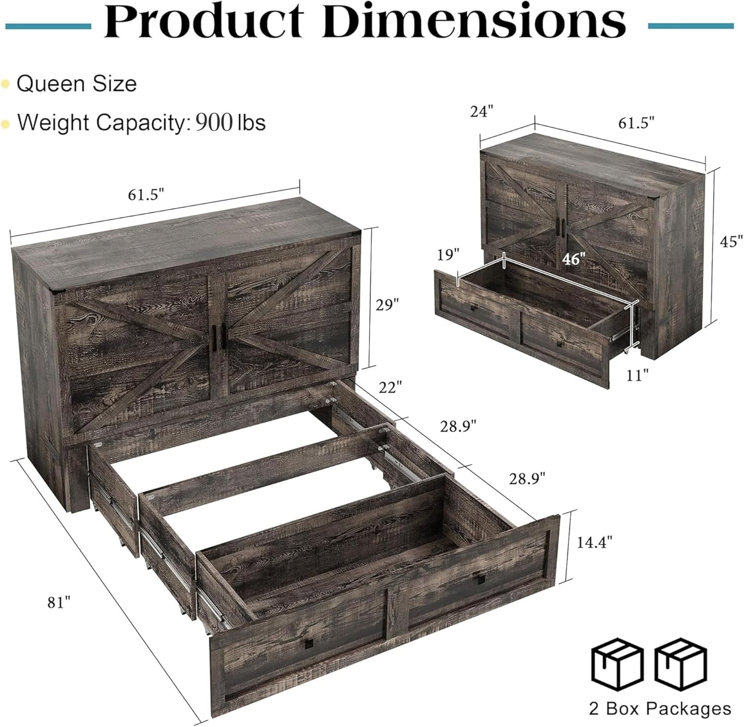 Queen Murphy Bed With Black Oak Finish And Storage - PM Bedding Store