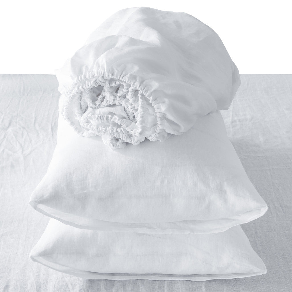 Four Piece White Linen Queen Sheet Set - PM Bedding Store