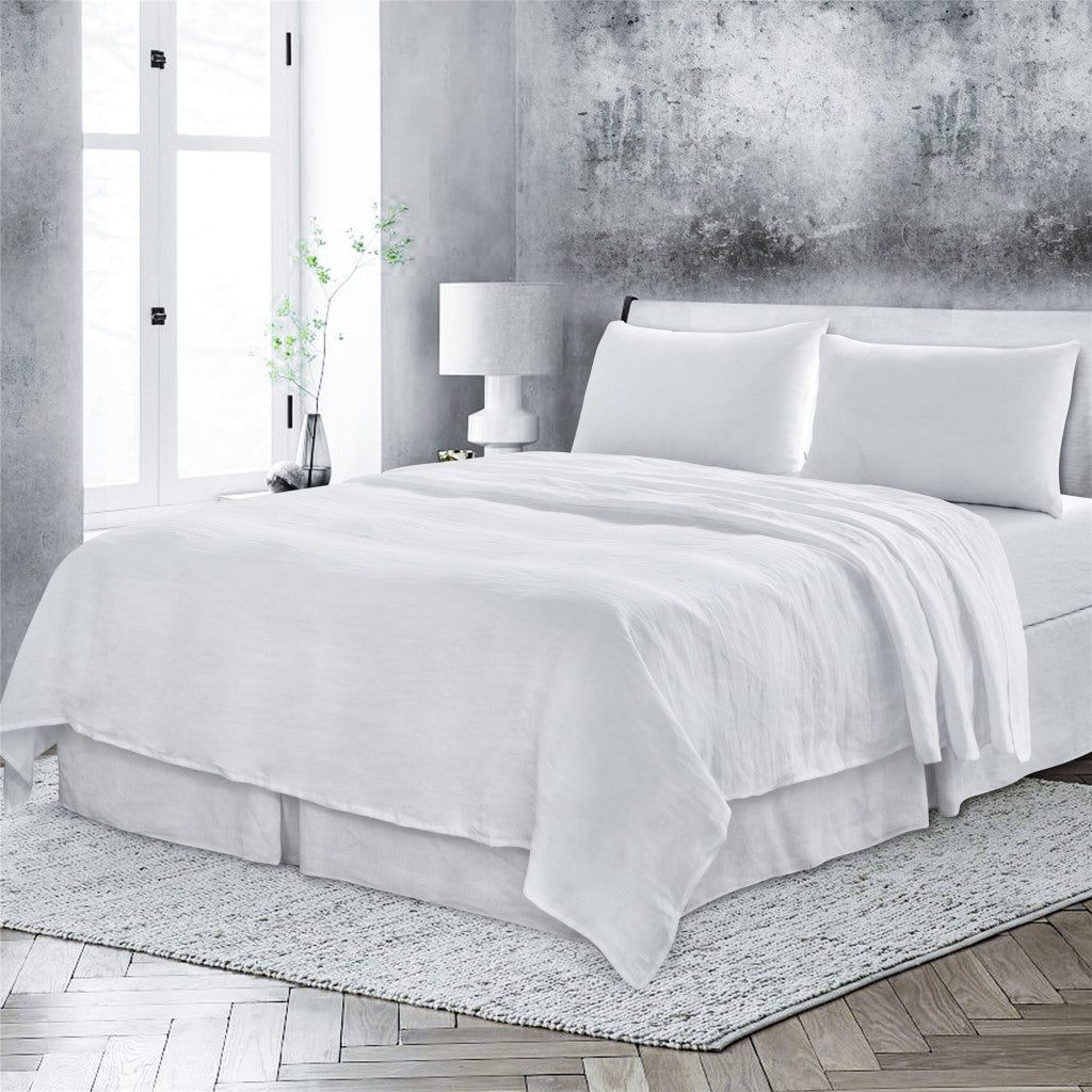Four Piece White Linen Queen Sheet Set - PM Bedding Store