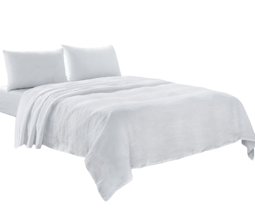 Four Piece White Linen Queen Sheet Set - PM Bedding Store