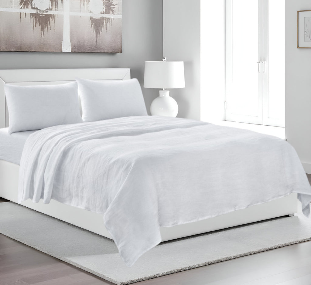 Four Piece White Linen Queen Sheet Set - PM Bedding Store