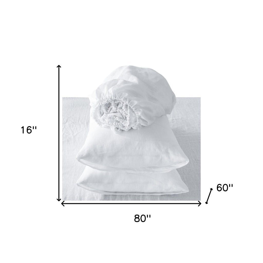 Four Piece White Linen Queen Sheet Set - PM Bedding Store