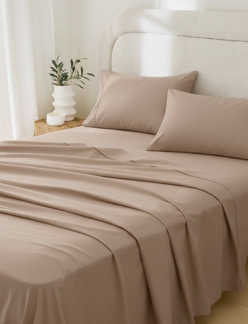 Four Piece Light Brown Cotton Queen Sheet Set - PM Bedding Store