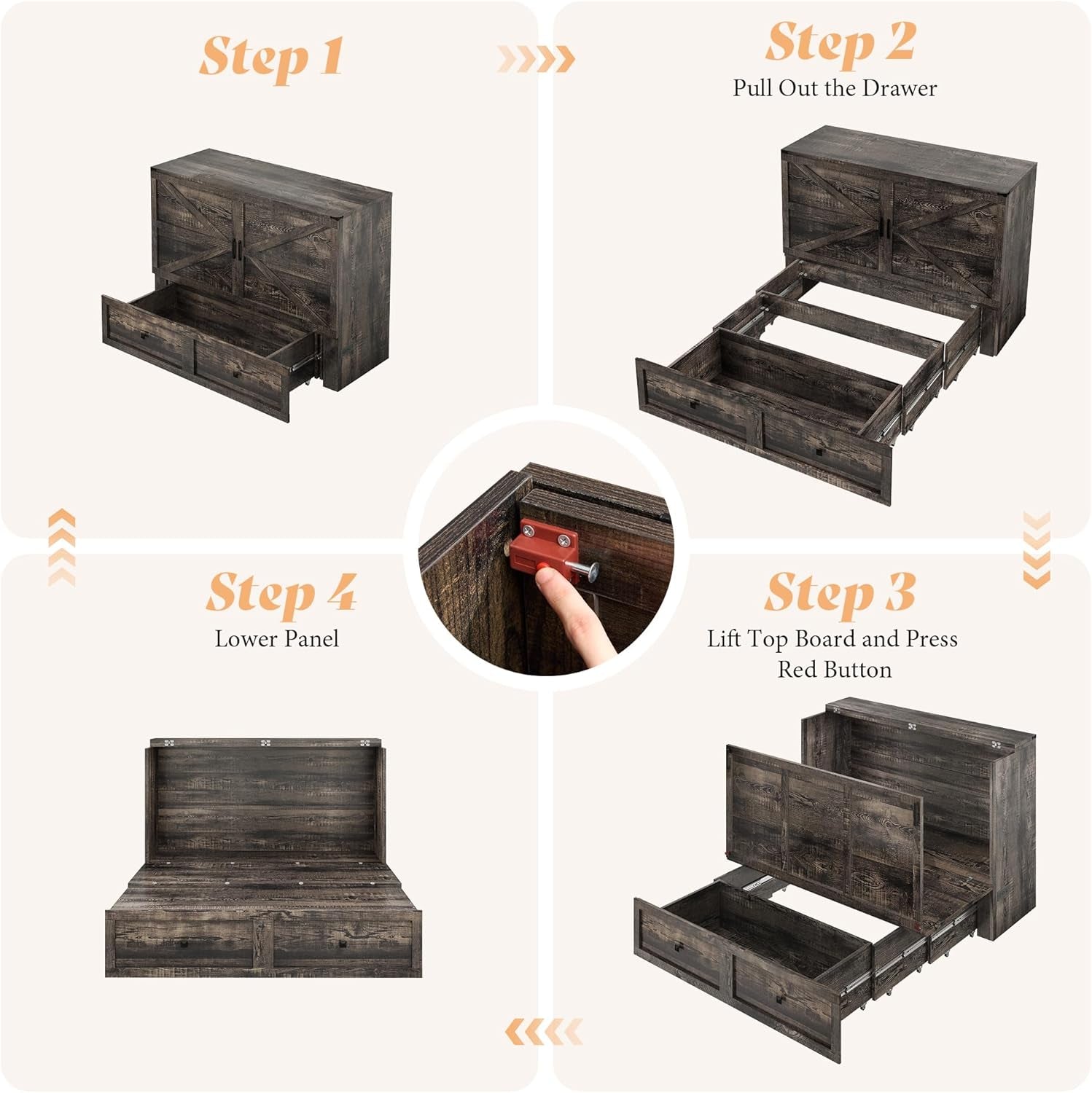 Black Oak Murphy Bed Cabinet With USB Charging Station Queen Size - PM Bedding Store