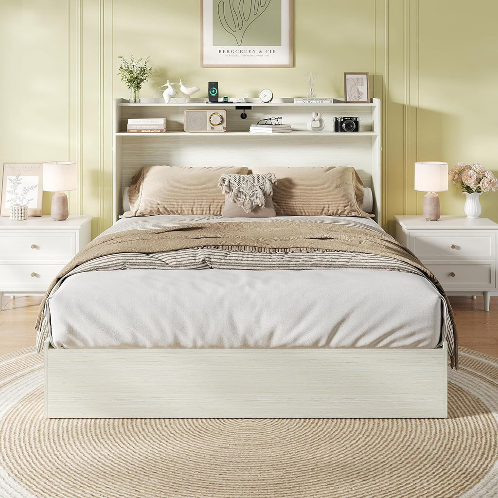 Vintage White Queen Murphy Bed Cabinet Space Saver - PM Bedding Store