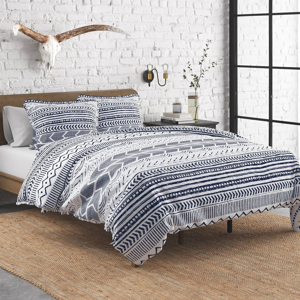 3 Piece Scandinavian Blue White Reversible Cotton Set in Full/Queen - PM Bedding Store