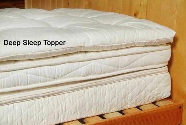 Holy Lamb Organics certified organic quilted wool mattress topper with plush, quilted design and natural wool filling.