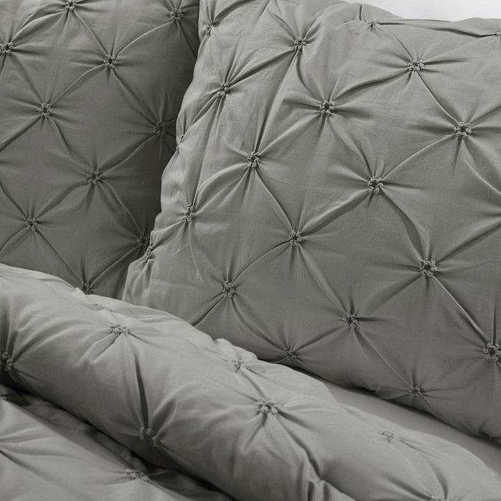 Full/Queen size  Soft Pleated Grey Cotton 3 Piece Comforter Set - PM Bedding Store