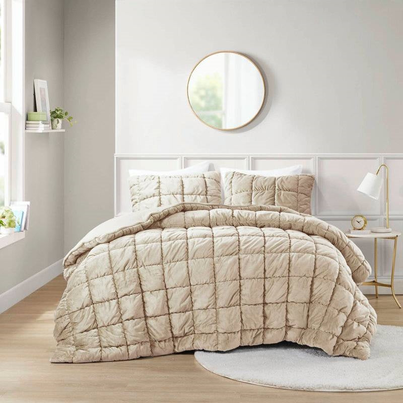 Full/Queen Beige Velvety Soft Down Alternative Comforter Set - PM Bedding Store
