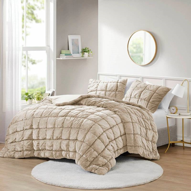 Full/Queen Beige Velvety Soft Down Alternative Comforter Set - PM Bedding Store