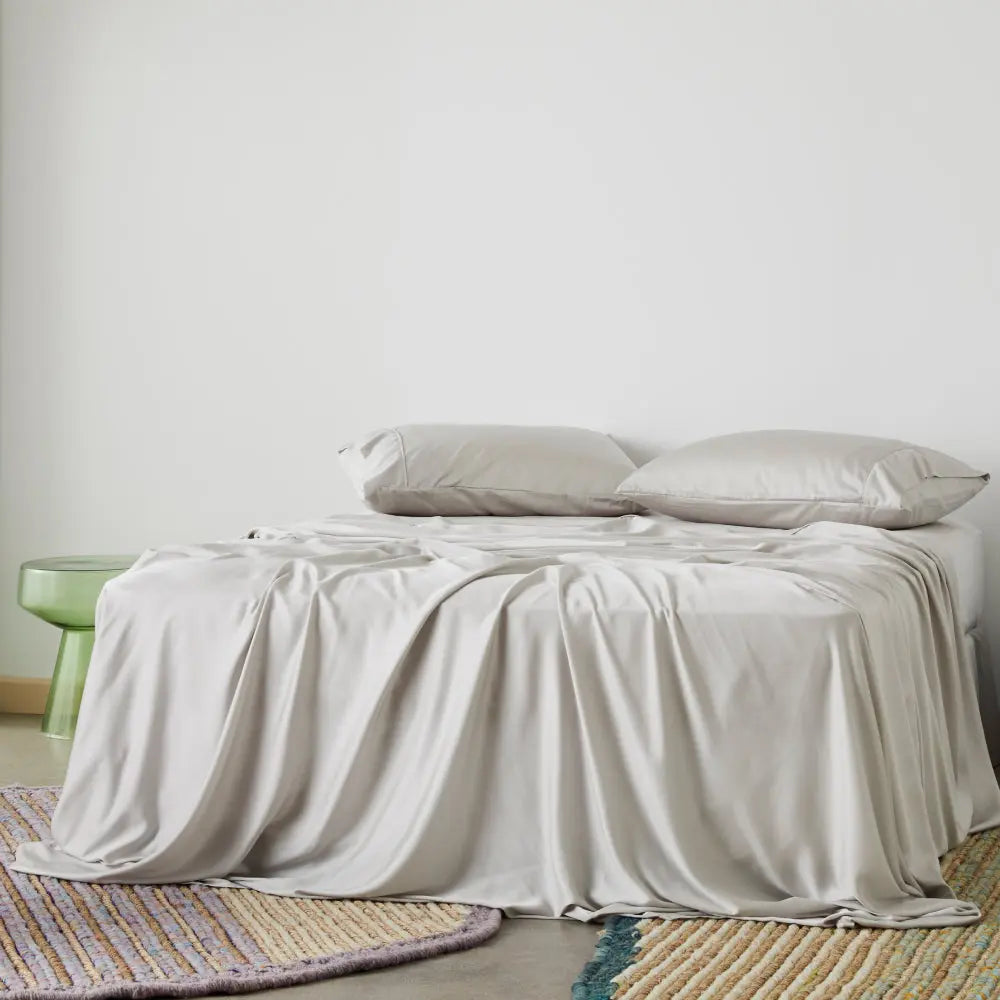 Light beige ettitude Signature Bamboo Duvet Cover on bed, showcasing smooth, eco-friendly bamboo fabric with minimalist design.