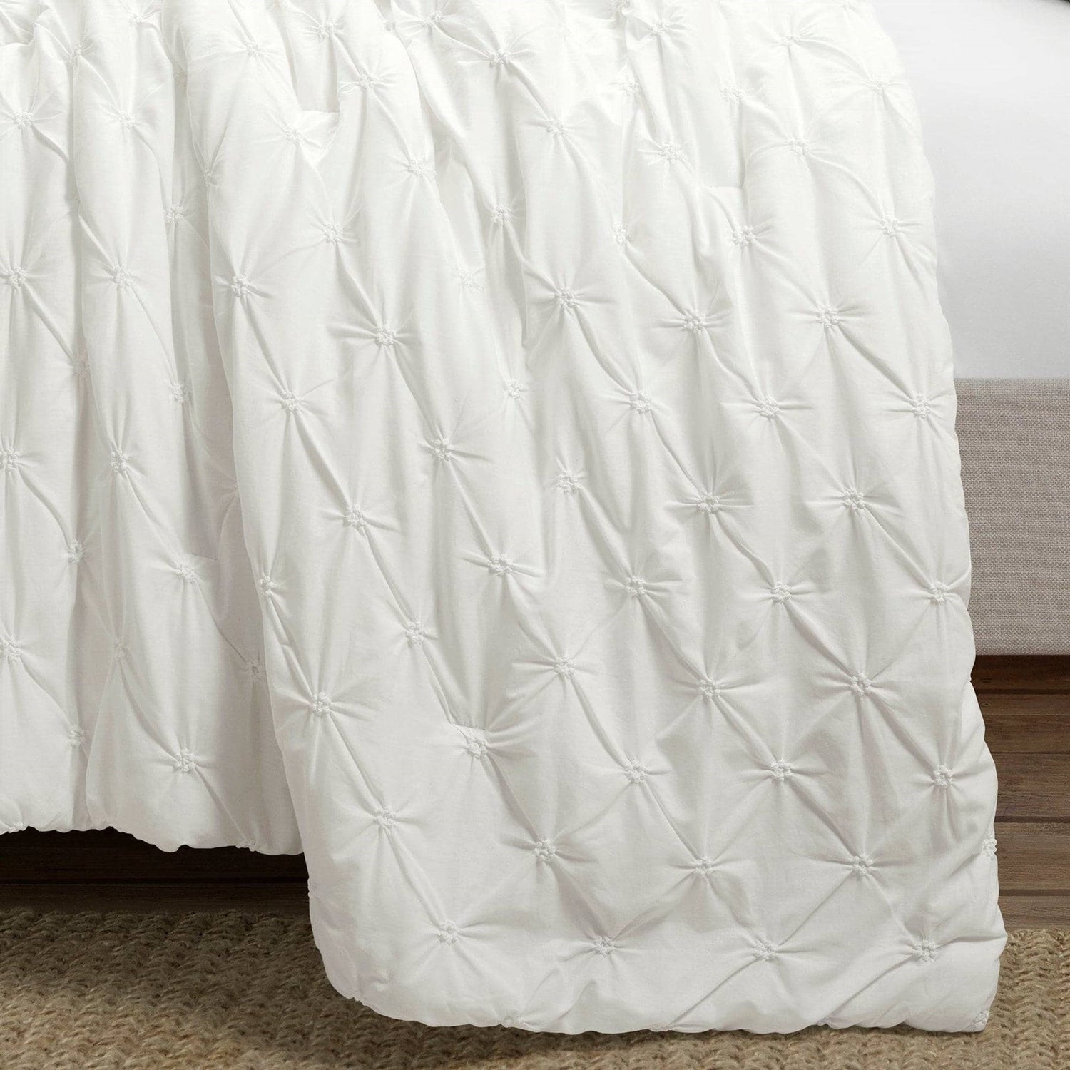 Full/Queen Soft Pleated Cotton 3 Piece Comforter Set White - PM Bedding Store