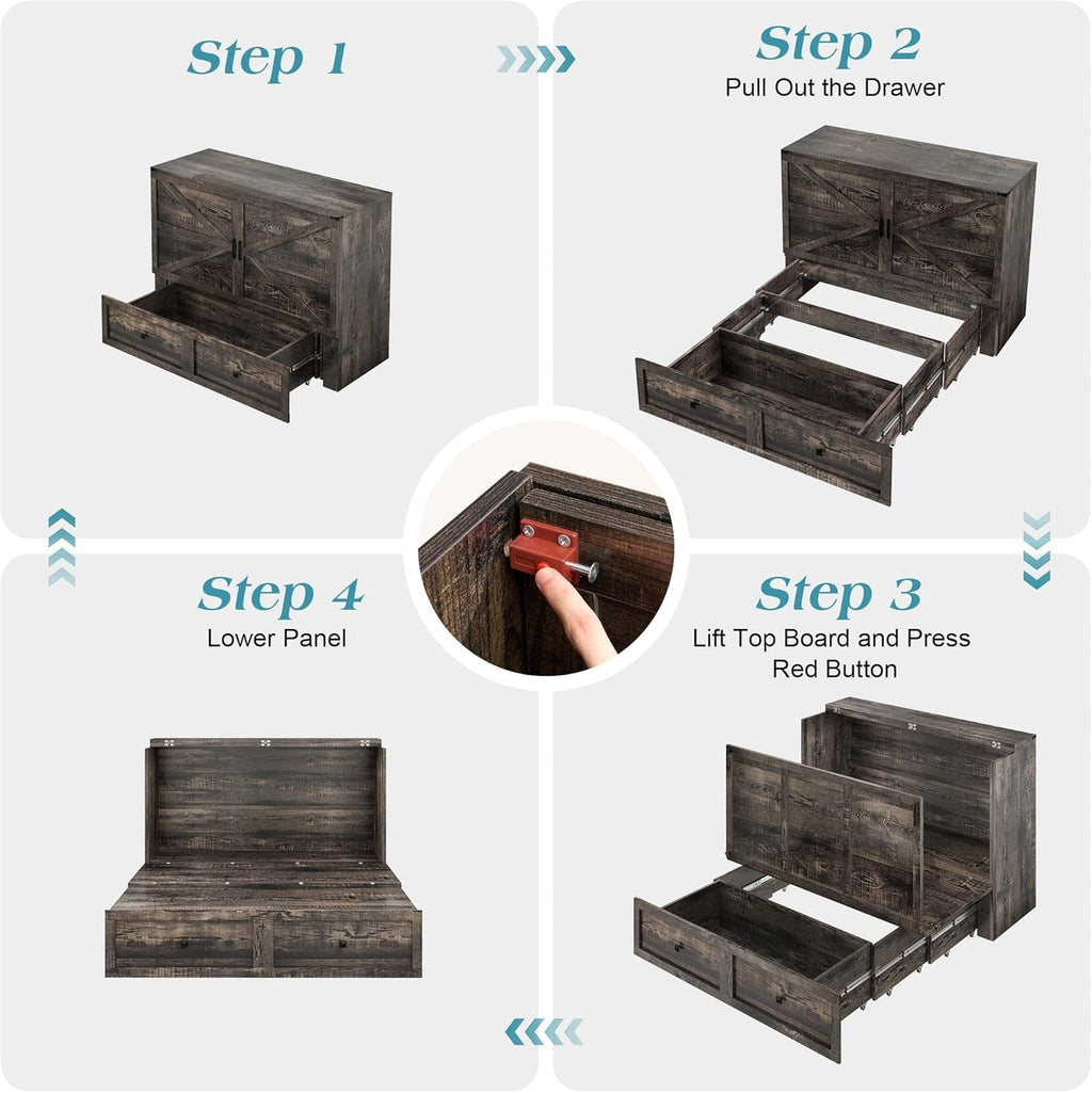 Queen Murphy Bed With Black Oak Finish And Storage - PM Bedding Store