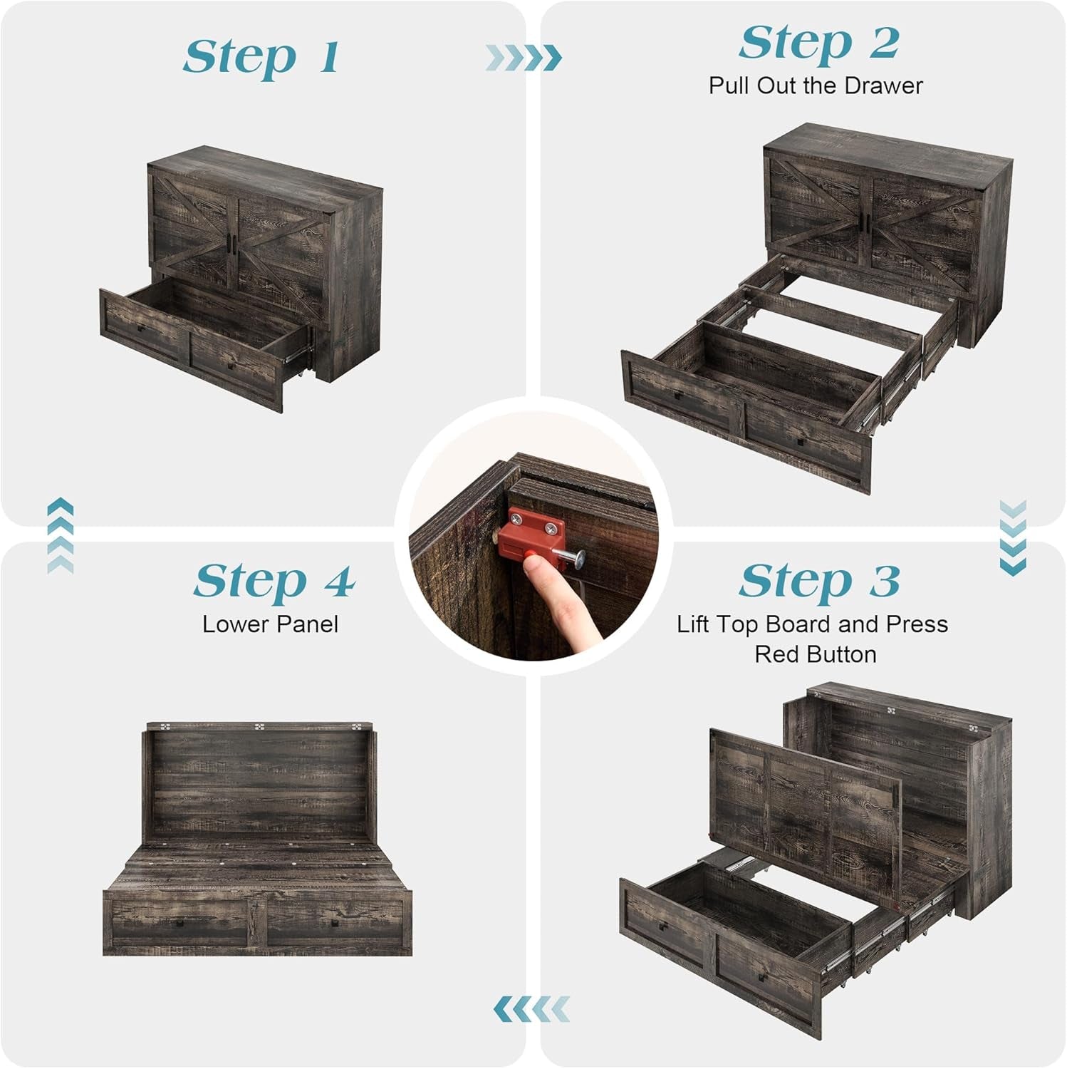 Queen Murphy Bed With Black Oak Finish And Storage - PM Bedding Store