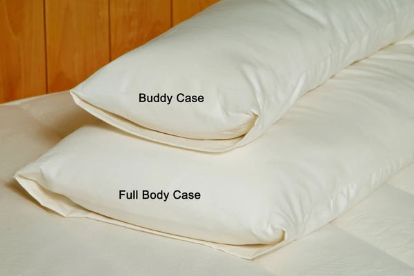 Natural body pillow by Holy Lamb Organics with a soft, plush cover, designed for comfortable full-body support.