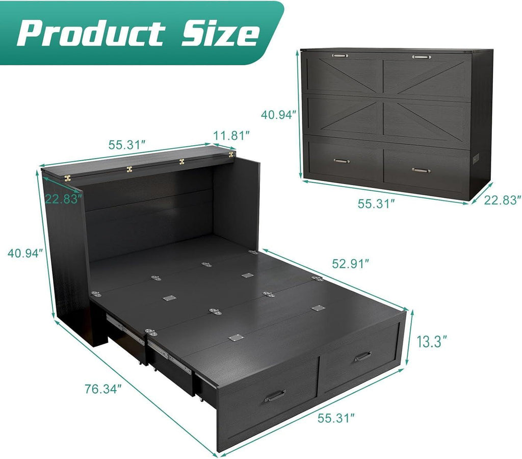 Full Size Murphy Chest Bed With Charging Station Durable Build - PM Bedding Store