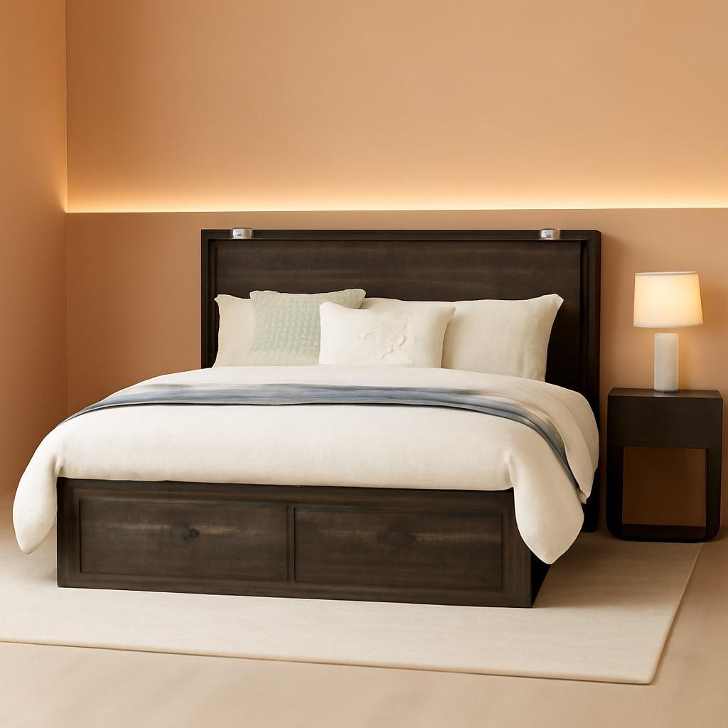 Queen Murphy Bed With Black Oak Finish And Storage - PM Bedding Store