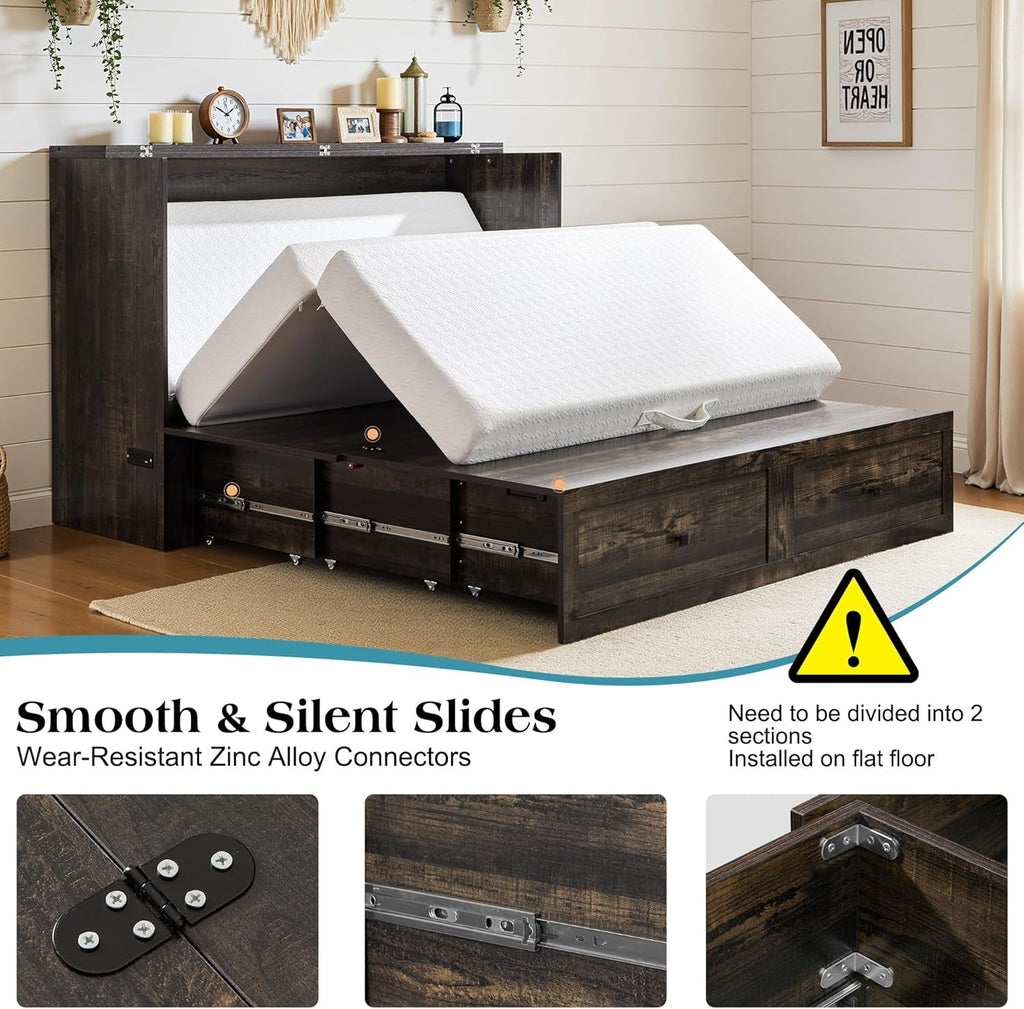 Queen Murphy Bed With Black Oak Finish And Storage - PM Bedding Store