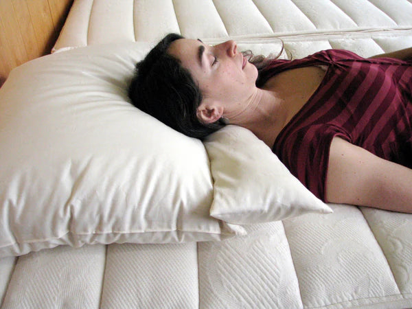 Holy Lamb Organics neck roll pillow with soft, supportive fabric and a compact, cylindrical shape for neck comfort.