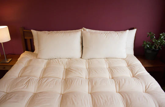 Certified organic wool bed pillows by Holy Lamb Organics, soft and plush pillows for comfortable sleep.