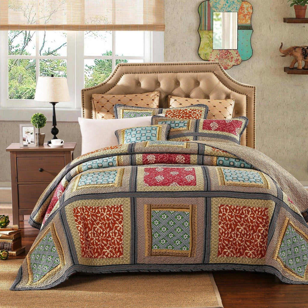Dada Bedding Gallery of Roses Floral Bohemian Cotton Patchwork Bedspread Set (JHW-546) - PM Bedding Store