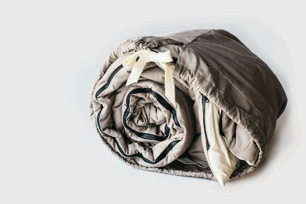 All-natural wool sleeping bag from Holy Lamb Organics with soft, insulating wool filling and a cozy, durable outer fabric.