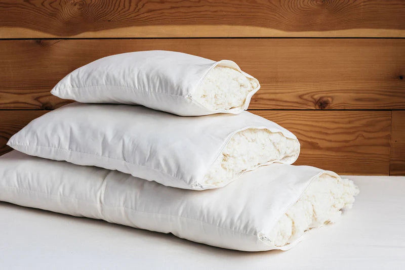 Organic Wooly Down Bed Pillow by Holy Lamb Organics with soft, plush woolly down filling and a smooth fabric cover.