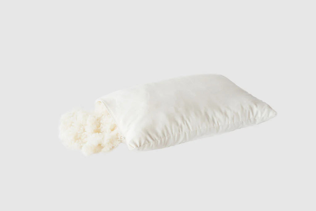 Organic Wooly Down Bed Pillow by Holy Lamb Organics with plush, wool-filled comfort in a soft, cozy pillow for restful sleep.