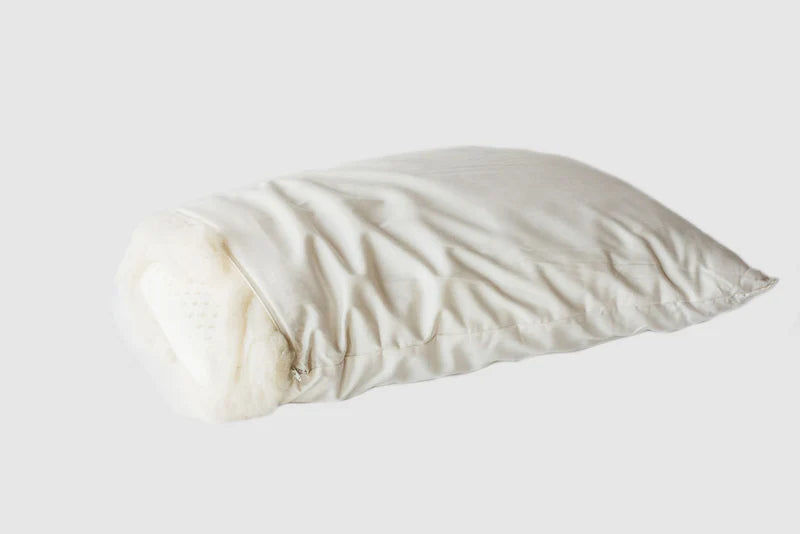 Natural Wool-Wrapped Latex Bed Pillow by Holy Lamb Organics, showcasing a plush, comfortable pillow with natural wool and latex filling.